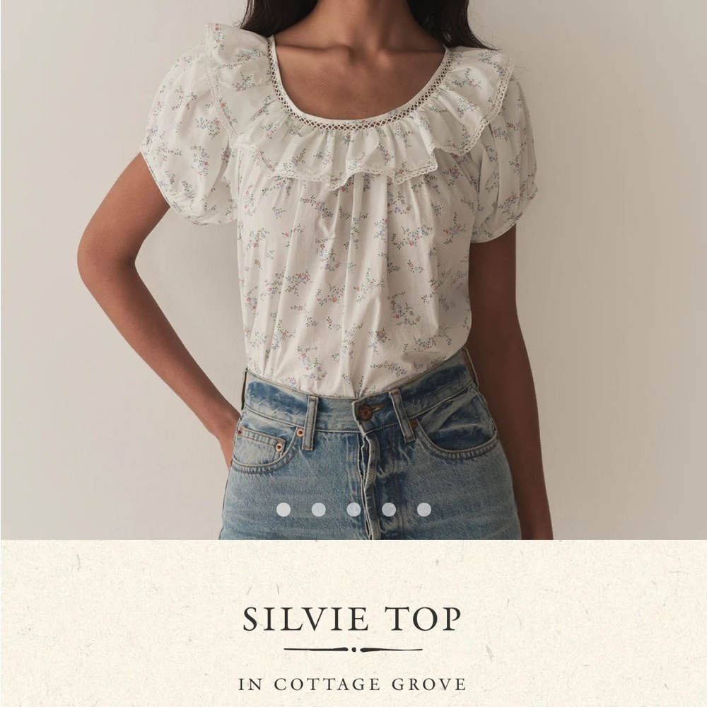 Doen Silvie Blouse in Cream with Floral Accents Size S